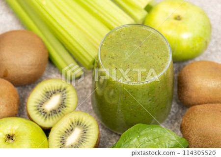 Green smoothie with kiwi, apples, celery, spinach, a healthy natural foods dish Green smoothie with kiwi, apples, celery, spinach, a healthy natural foods dish 114305520