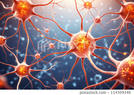 Human macro neuron cell 3D rendering 114309346