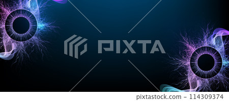 Scientific illustration quantum computer technology. Plexus fiction effect. Deep learning artificial intelligence. Big data algorithms visualization. Quantum explosion background. 114309374