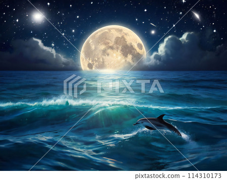 Moonlit Night and Dolphins 114310173