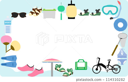 Frame illustration of summer items Frame illustration of summer items 114310282