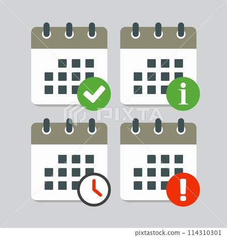 Icon calendar - message check, info, error, clock Icon calendar - message check, info, error, clock 114310301