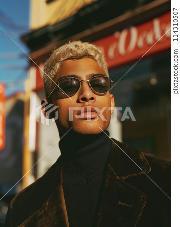 Teen Latino Man with Blond Straight Hair vintage Illustration. 114310507