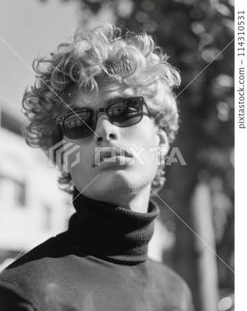 Teen Latino Man with Blond Curly Hair vintage Illustration. 114310531