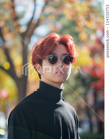 Teen Chinese Man with Red Straight Hair vintage Illustration. 114310753