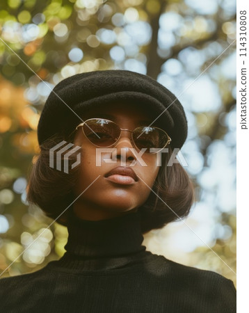 Teen Black Woman with Brown Straight Hair vintage Illustration. 114310808