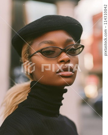 Teen Black Woman with Blond Straight Hair vintage Illustration. Teen Black Woman with Blond Straight Hair vintage Illustration. 114310842