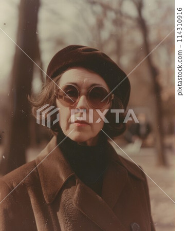 Old White Woman with Brown Straight Hair vintage Illustration. 114310916
