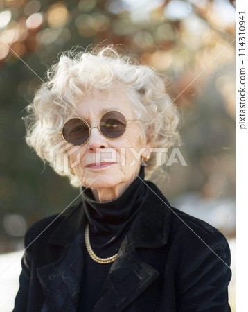 Old White Woman with Blond Curly Hair vintage Illustration. 114310941