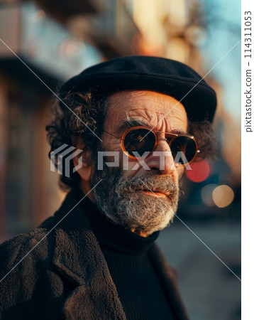 Old Persian Man with Brown Curly Hair vintage Illustration. 114311053