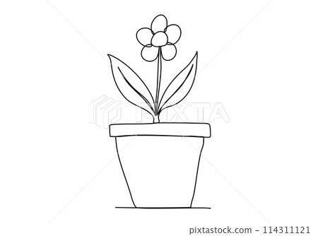 Flower in a pot. One line drawing vector illustration. Flower in a pot. One line drawing vector illustration. 114311121