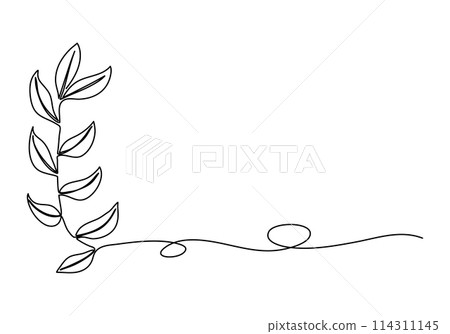 Flower corner frame, one line drawing vector illustration. Flower corner frame, one line drawing vector illustration. 114311145