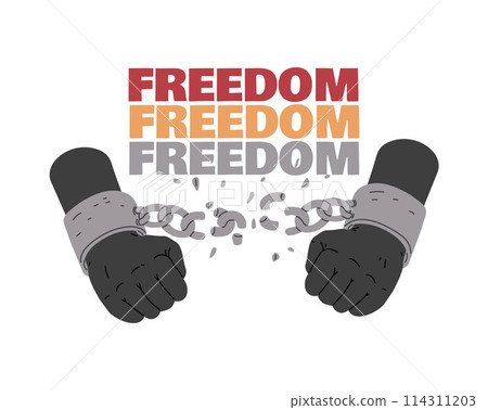 Black and white vector images of hands in torn handcuffs, a symbol of freedom. Black and white vector images of hands in torn handcuffs, a symbol of freedom. 114311203