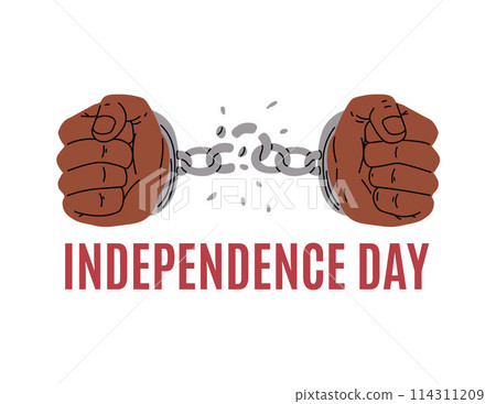 Hands in handcuffs with broken chain, vector poster. Independence Day. 114311209