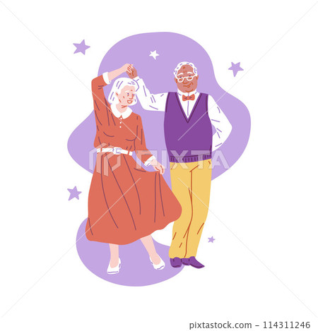 Joyful grandparents dancing in flat style vector illustration. Joyful grandparents dancing in flat style vector illustration. 114311246