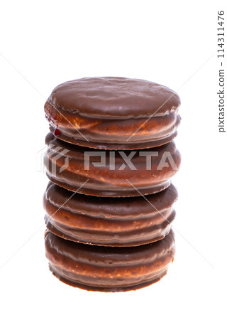 Cookies with souffle in chocolate isolated 114311476