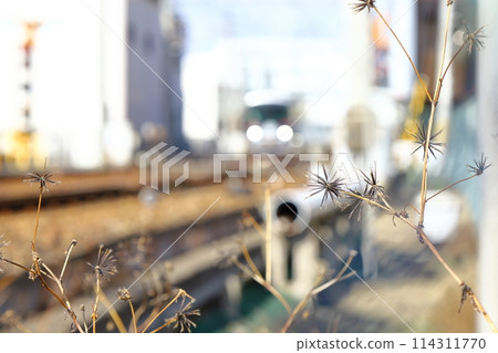 鐵路沿線風景模糊照片 鐵路沿線風景模糊照片 114311770