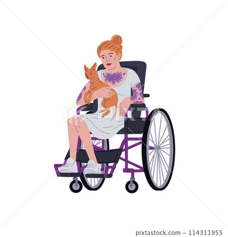 Woman in wheelchair with her dog vector illustration Woman in wheelchair with her dog vector illustration 114311955