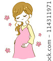 Smiling pregnant woman rubbing her belly 114311971
