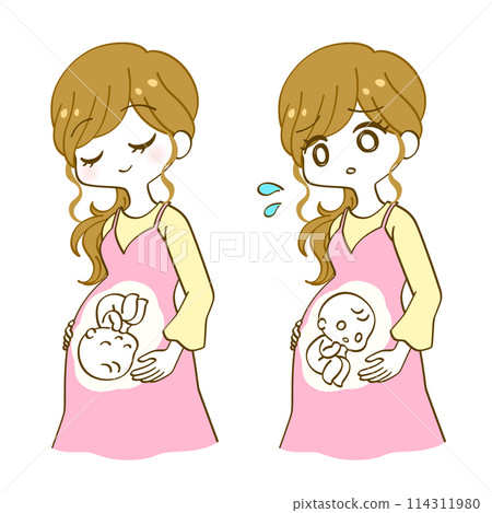 Pregnant woman rubbing her belly set 114311980