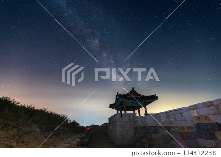 Milky Way at Hwangmaesan Mountain  There is a pavilion in the foreground near Hapcheon-gun, South Korea. 114312238