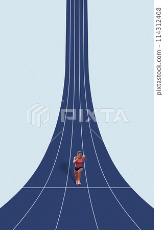 Concentrated, focused and competitive woman, running athlete in motion, practicing. Champion growing speed. Creative collage. Concentrated, focused and competitive woman, running athlete in motion, practicing. Champion growing speed. Creative collage. 114312408