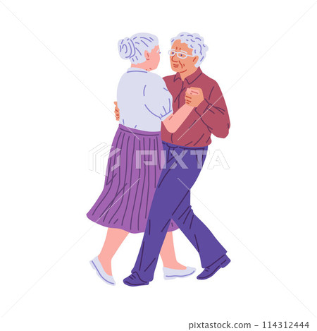Dancing elderly couple on isolated background. Vector flat illustration. Dancing elderly couple on isolated background. Vector flat illustration. 114312444