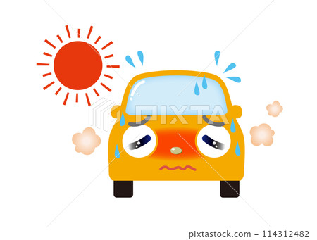 Cute yellow car with heatstroke (front view) Cute yellow car with heatstroke (front view) 114312482