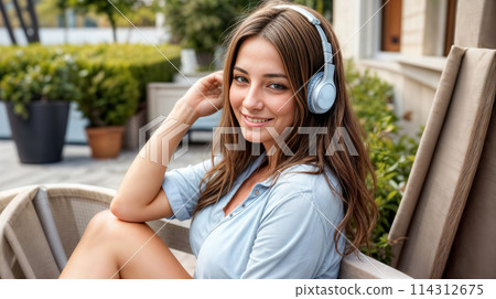 Young Woman Enjoying Music Outdoors Young Woman Enjoying Music Outdoors 114312675