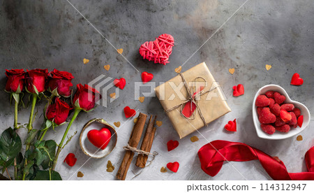 Valentine's Day Still Life with Roses and Gifts 114312947
