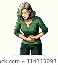 A woman complaining of abdominal pain 114313093