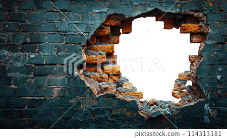 Hole in the wall of bricks against a transparent background 114313181