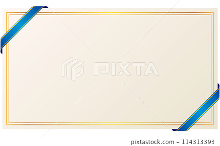 Illustration of a diagonal gold lined ribbon and horizontal card frame (blue) Illustration of a diagonal gold lined ribbon and horizontal card frame (blue) 114313393