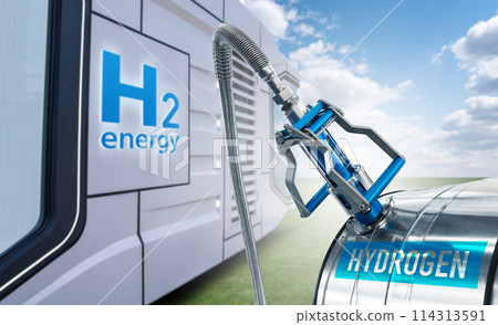 Concept of futuristic modular house powered with green hydrogen energy. Concept of futuristic modular house powered with green hydrogen energy. 114313591