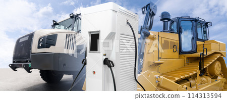 Electric construction machines with charging station. 114313594