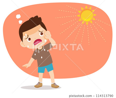 boy too hot thirsty from heat of the summer sun 114313790