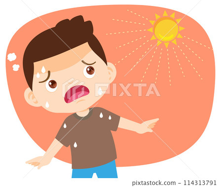 boy too hot thirsty from heat of the summer sun 114313791