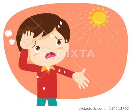 boy too hot thirsty from heat of the summer sun 114313792