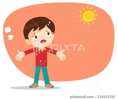 boy too hot thirsty from heat of the summer sun 114313793