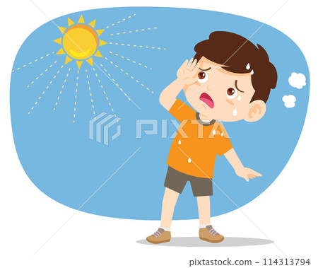 boy too hot thirsty from heat of the summer sun boy too hot thirsty from heat of the summer sun 114313794