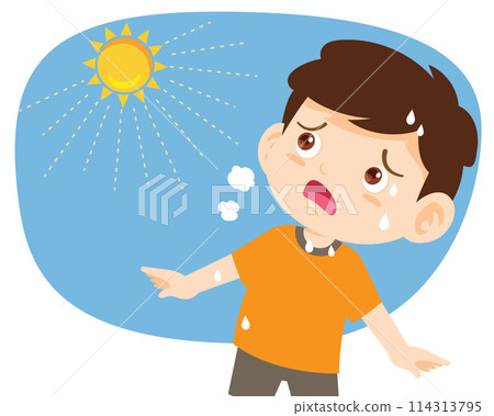 boy too hot thirsty from heat of the summer sun boy too hot thirsty from heat of the summer sun 114313795