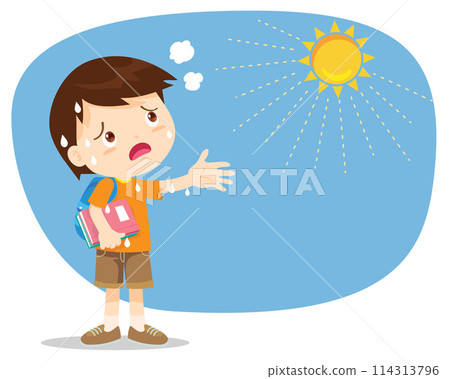 boy too hot thirsty from heat of the summer sun boy too hot thirsty from heat of the summer sun 114313796