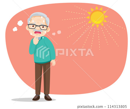 elderly thirsty from heat of the summer sun 114313805