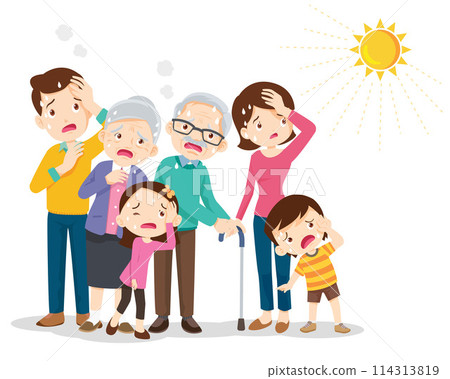 family thirsty from heat of the summer sun 114313819