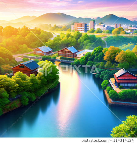 Cityscape dyed in the sunset Cityscape dyed in the sunset 114314124