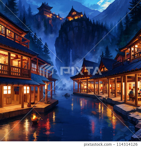 黎明時分染紅的溫泉小鎮 114314126