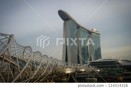 Marina Bay Sands and Helix Bridge 114314326