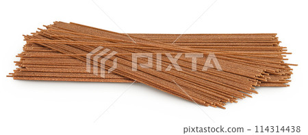 raw wholegrain spaghetti isolated on a white background 114314438