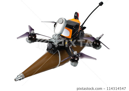 Combat FPV drone with anti tank RPG warhead - lowcost loitering munition for modern war 114314547