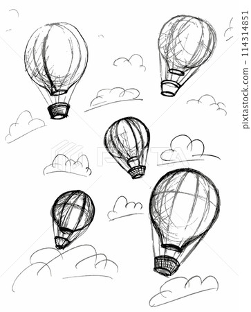 hot air balloon pencil drawing sketch 114314851